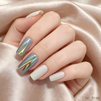 Ongles à presser en ABS brillant effet chrome Aurora blanc laiteux, carrés moyens, pré-dessinés, réutilisables, ensemble de salon 24 pièces