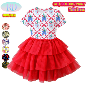 Vestito Casual da Principessa per Bambine, Top Traspirante in Bambù, Gonna in <span class=keywords><strong>Tulle</strong></span> a Strati con Stampa Personalizzata e <span class=keywords><strong>Maniche</strong></span> Corte, OEM - Product Image 3