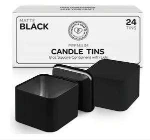 Luxus elegante leere 4 Unzen schwarz 8 Unzen quadratische Kerze Zinn Behälter nahtlose quadratische Dosen für Kerzen gefäße mit Deckel