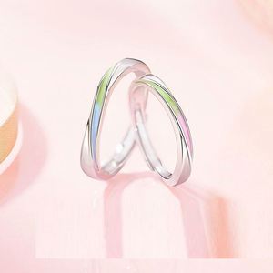 Anillos De Pareja Silver Plated Gradient Enamel Wedding <b>Rings</b> Moebius <b>Couple</b> <b>Ring</b> Adjustable Open Wedding Band Jewelry - Product Image 2