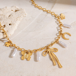 Collar de diseño 18K oro Acero inoxidable perla <span class=keywords><strong>herradura</strong></span> <span class=keywords><strong>arco</strong></span> trébol de cuatro hojas collar joyería al por mayor - Product Image 2
