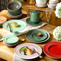 Service de table en céramique et porcelaine coloré pour cuisine européenne, avec bol, assiette, tasse, compatible lave-vaisselle et micro-ondes, vaisselle de table pour la maison