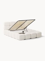 Lit moderne rembourré avec fonction de rangement haute capacité, tissu écologique, cadre métallique – Style crème, best-seller et très populaire sur internet