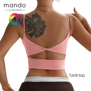 Ücretsiz özel Logo tasarım yüksek kalite kalite spor kolsuz tişört şehvetli geri büküm Hollow elemanları sıkıştırma kırpma üst kadınlar için - Product Image 1