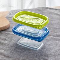 Boîte à lunch rectangulaire en plastique transparente de 280 ml pour gâteau mille-feuille, dessert au lait de soja, avec couvercle coloré, compatible micro-ondes, pour salade de fruits