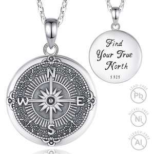 Merryshine 925 sterling silver segui i tuoi sogni bussola collana personalizzata con ciondolo immagine fai da te - Product Image 1