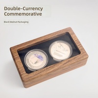 Boîte à monnaies commémorative en noyer noir, double boîte à monnaies, boîte en bois pour la collection de médailles et de pièces anciennes, avec compartiment en acrylique
