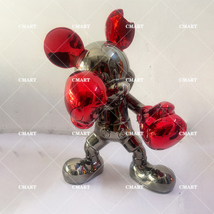 Scultura in Resina a Tema Amore con Topo Pugile, Modello Mickey, in Cromo Oro Nero Rosso, per Arredamento Casa - Product Image 6