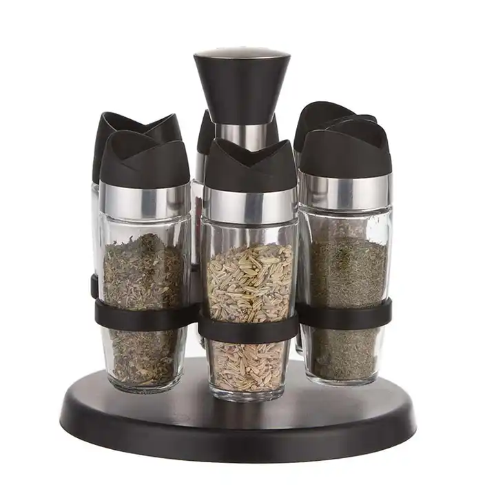 Multipurpose 6pcs Set Herb & Spice Tools Glass Spice Jar Rack