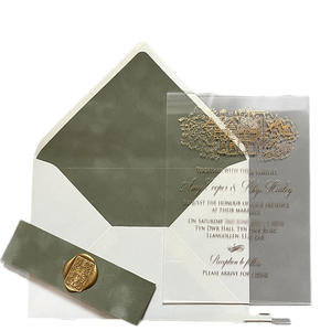 透明亚克力婚礼请柬，带金箔压花塑料玻璃婚礼接待请柬胶印 - Product Image 3