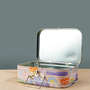 กล่องดีบุกทรงสี่เหลี่ยมฝาปิดบานพับแบบพกพาสำหรับเด็กกล่องโลหะพร้อมล็อก - Product Image 4