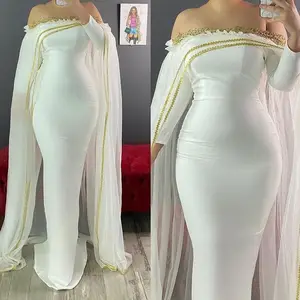 EV047 платье Русалка для беременных Вечерние платья с открытыми плечами с длинным рукавом Золотая аппликация официальное платье для выпускного вечера с накидкой марокканский кафтан