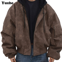 Veste de baseball en simili cuir à capuche, style deux pièces, pour homme, style rétro américain, bomber ample, veste de vol