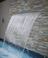 Lame d'eau en cascade murale en acier inoxydable de 30 à 150 cm avec lumières LED pour piscine