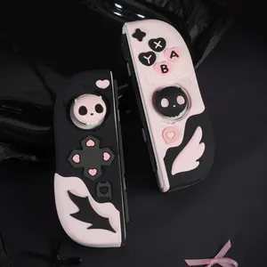 GeekShare 핑크 스컬 실리콘 보호 케이스 및 닌텐도 스위치/OLED용 커버, 맞춤형 엄지 그립 1쌍 포함 - Product Image 3