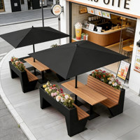 Ensemble table et chaises de jardin avec parasol, mobilier d'extérieur en WPC pour centre commercial