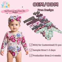 Langarm-Strampler-Set für Kleinkinder mit Allover-Print, weichem Stretch-Stoff und dekorativer Haarschleife – ideal für Alltag, Party und Fotoshootings – Babykleidung