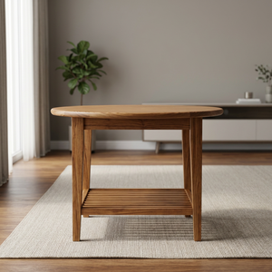 Scandinavian Eco-Friendly Durable Waterproof <b>Solid</b> Teak <b>Wood</b> <b>Dining</b> <b>Table</b> Slatted Lower Shelf 2-Seater Capacity for Villa Hotel - Product Image 3