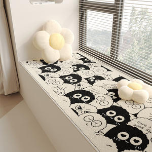 Coussin de siège de fenêtre Meow Meow's Trip Cartoon Cat, blanc et noir, en coton doux, 1 pièce, pour chambre à coucher, balcon, chambre d'enfant - Product Image 1