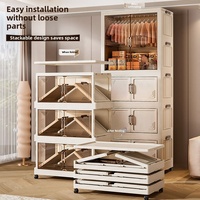 Armoire de rangement portable pliable multi-niveaux avec doubles portes et tringle à vêtements pour le rangement des vêtements et des articles divers dans la chambre