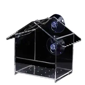 WXL270 Triangular Suction Cup Clear Hanging Birdhouse Outside Garden Yard Transparent Acrylic Window Bird Feeder