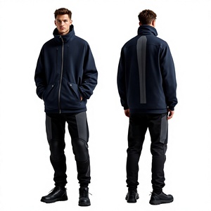 Ensemble de survêtement noir uni pour homme, coupe-vent, col montant, veste zippée et pantalon, tenue sportive d'automne, ensemble décontracté long - Product Image 6