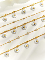Bracelet empilable tendance en zircon 5A motif marguerite, en acier inoxydable 316L plaqué or PVD 18K, inaltérable, pour usage quotidien et soirées, vente en gros