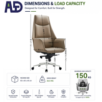 Chaise de bureau de direction Aston S-081A, moderne, luxueuse, ergonomique, dossier haut, cuir véritable, chrome, hauteur réglable, pivotante