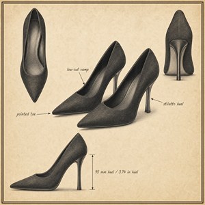 Pumps à talons aiguilles en daim synthétique noir pour femmes, bout pointu, pour le bureau, les soirées, les fêtes, grandes tailles disponibles, OEM personnalisé - Product Image 3