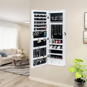 Hiện đại không đầy đủ gương kính treo tường 4 lớp Kệ 2 ngăn kéo 8 màu xanh đèn LED chống nước trang sức lưu trữ gương - Product Image 2