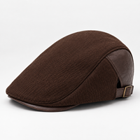 Casquette plate marron chocolat foncé avec panneau latéral intégré, surpiqûres ton sur ton, sangle réglable avec boucle, unisexe, polyester/coton, printemps