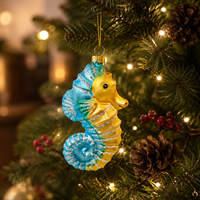 Ornement suspendu en verre artisanal de style européen vintage, écologique, en forme de hippocampe, avec couleur et taille personnalisables pour la décoration des fêtes