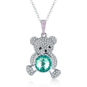 BAGREER SCN265 <span class=keywords><strong>collana</strong></span> d'argento 925 con orso carino all'ingrosso verde zircone per le donne e le ragazze per feste ricorrenze - Product Image 1
