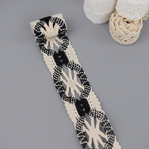 Passamaneria in Cotone Bianco e Nero con Ricamo Bilaterale e <span class=keywords><strong>Occhi</strong></span> di Pesce Sbiancati, con Pizzo in Cotone Intrecciato per Accessori Fai-da-Te per Tende e Letti - Product Image 5