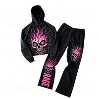 Ensemble de survêtement décontracté pour homme, style Y2K, imprimé numérique surdimensionné, tricoté, 2 pièces, avec sweat à capuche et pantalon de jogging à jambes larges, idéal pour l'hiver