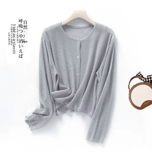 자외선 차단 라운드넥 여름 얇은 단색 긴팔 여성 모헤어 우아한 크로셰 펀칭 가디건 - Product Image 2