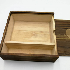 Stained Walnut Color Sliding Lid Wooden Storage Boxes with Compartments Wooden Memory Print Box for USB <strong>Wedding</strong> Photo <strong>Keepsakes</strong> - Product Image 3