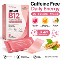 Bandes de film mince à dissoudre rapidement de Vitamine B12, Complexe B, Ginseng, sans caféine, pour l'énergie quotidienne, OEM, Marque Privée