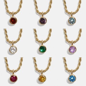 Cadena de cuerda trenzada gruesa de acero inoxidable al por mayor, collar de piedra de mes de nacimiento de diamante ostentoso, piedra de nacimiento de amatista individual pequeña - Product Image 1