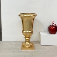 Vas Lantai Besar Warna Emas Berlapis Foil, Dekorasi Pameran Seni, Pot Bunga Lobi, Ornamen Pot Bunga