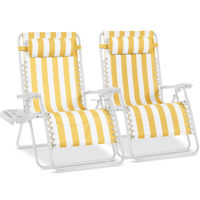 Chaise longue zéro gravité pliable pour la plage et le jardin, en acier inoxydable et textilène, avec mécanisme de verrouillage, appui-tête et porte-gobelet