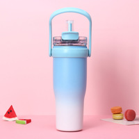 Vaso de Regalo para Auto con Asa, Diseño Degradado Big Mac de 40oz, Gran Capacidad, Doble Capa, Aislamiento al Vacío, Portátil, Venta al Por Mayor