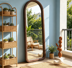 GKMZCGT Contemporary Arched Full Length <b>Mirror</b> Brown Velvet Frame <b>Floor</b> <b>Standing</b> 5534L x 2034W Easy Install for Birthday - Product Image 5