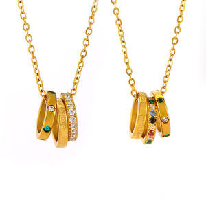 Ins 18K altın kaplama paslanmaz çelik dudak zinciri yuvarlak daire aşk zirkon taş kolye kolye kadınlar için - Product Image 4