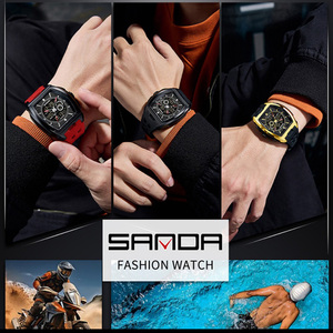 Reloj Digital SANDA 5118 con Correa de Goma en Forma de Barril para Hombre, Resistente al Agua, Luminoso, Multifuncional, Cronógrafo, Tres Zonas Horarias - Product Image 6