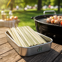 J&M 100 brochettes jetables écologiques en bambou 15 cm, multi-tailles, pour camping, barbecue, kebab, bâtonnets plats