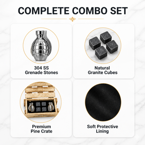 Regali per la Festa del Papà: Set Premium di Pietre per Whisky in Acciaio Inox a Forma di <span class=keywords><strong>Granata</strong></span> e Pietre Refrigeranti in Granito in Scatola di Legno - Product Image 2