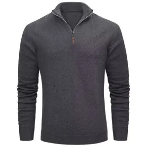 Custom Men's Long Sleeves Sweaters Fall Winter Turtleneck Pullover Sweaters 1/4 Zip Front Polyester Sweatshirts For Mens