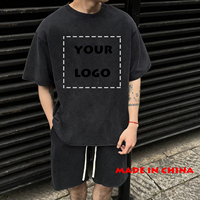 Haute qualité hommes été t-shirt ensembles large bas coût nul lavé combinaison en détresse blanchi noir Patl Shorts