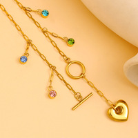 YF8205 Pendentif Cœur Vintage Élégant en Zircon, Chaîne de Clavicule, Plaqué Or 18K, Acier Inoxydable Étanche